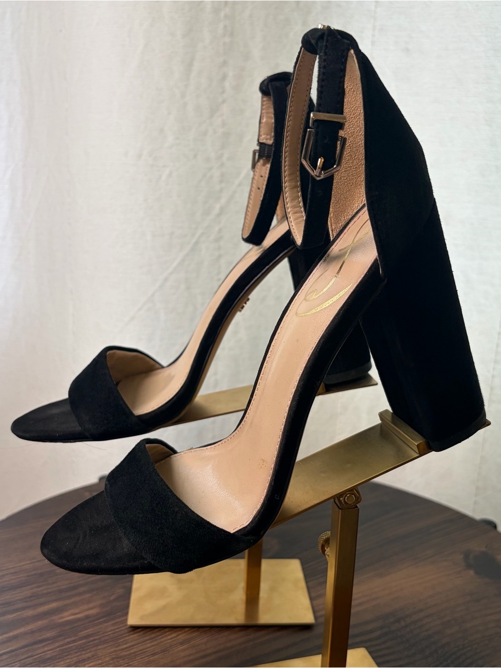 Sam Edelman Yaro Black Suede Ankle Strap Block Heel Sandals Size 7⁠